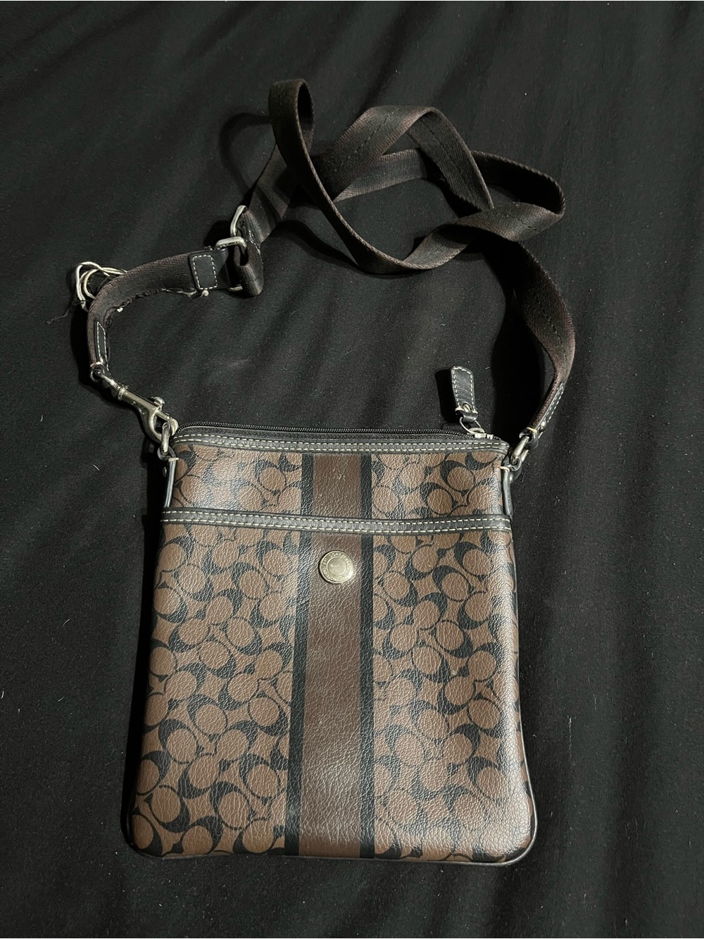 Coach Brown Signature Pattern Crossbody Messenger Bag